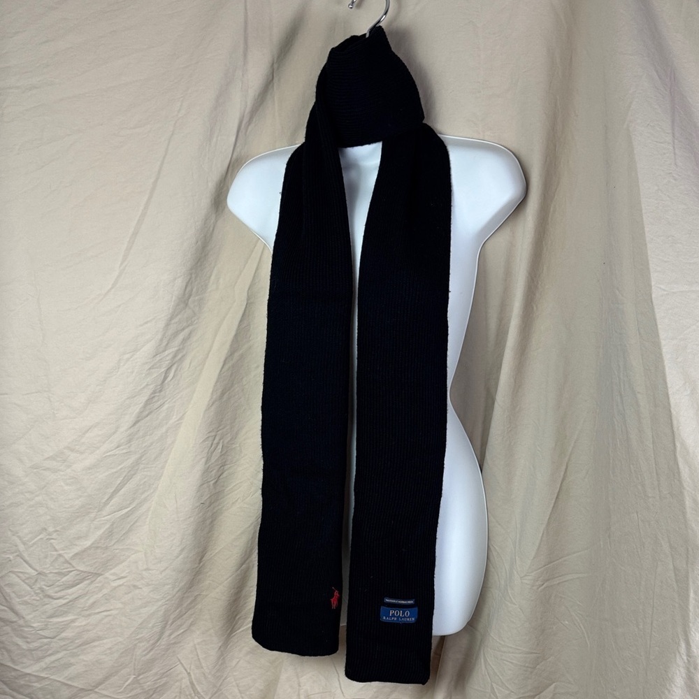 Polo Ralph Lauren icon logo merino wool unisex scarf black ribbed wool
